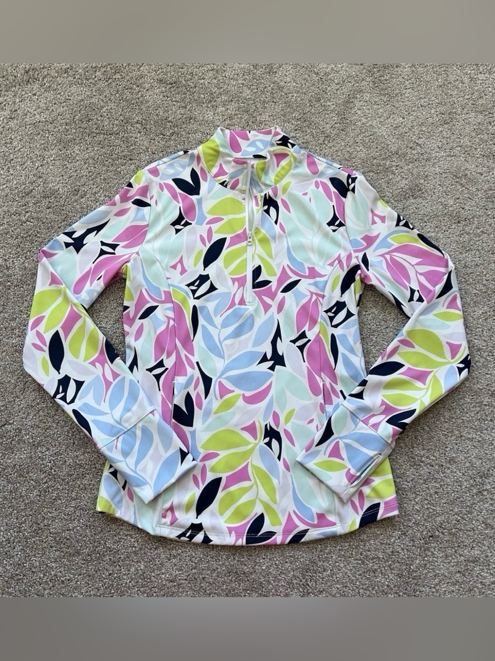 Tommy Bahama Golf Womens Small 1/4 Zip Pullover Sun Shirt Tropical Leaf Pockets - Picture 2 of 8